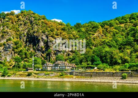 Haus in Sankt Goarshausen im oberen Mittelrheintal, UNESCO-Weltkulturerbe in Deutschland Stockfoto