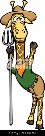 Cartoon Giraffen-Zoowärter mit einer Wurfgabel Stock Vektor