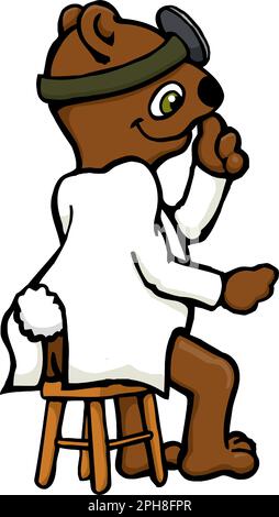 Ein Cartoon-Doktor-Bär sitzt auf einem Hocker Stock Vektor