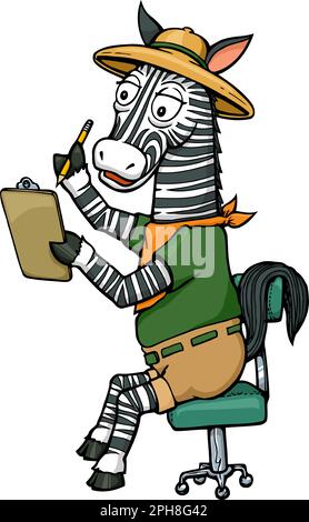 zebra Zoowärter auf Bürostuhl mit Klemmbrett Stock Vektor