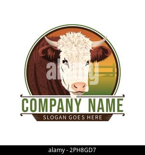 Hereford Rinderfarm im Vintage-Stil Logo-Design-Idee auf weißem Hintergrund Stock Vektor