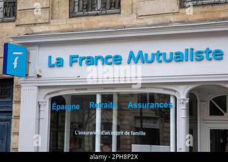 Bordeaux , Aquitaine France - 03 10 2023 : la france mutualiste Logo und Zeichentext der Versicherung des französischen lokalen Mutual france Mutualist Stockfoto