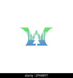 W Pine Logo-Design. Kiefernholz-Symbol Stock Vektor