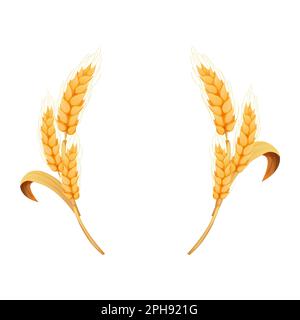 Kranz aus Stacheln, Rahmen, goldfarbener Weizenkreis in Cartoon-Stil, isoliert auf weißem Hintergrund. Für Backwaren, Anhänger oder Etiketten. Vektordarstellung Stock Vektor
