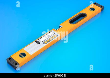 Digitale Wasserwaage, 3D-Rendering auf blauem Hintergrund isoliert Stockfoto