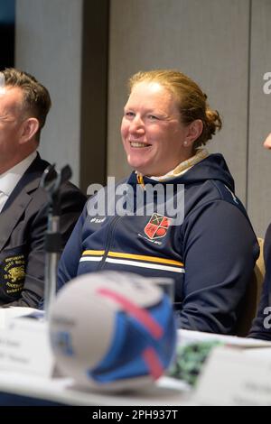 Hongkong, China. 27. März 2023. HONGKONG, HONGKONG SVR, CHINA: OKTOBER 29TH 2022. Pressekonferenz zum Start des Rugby-Turniers 35. in Hong Kong 10 in der Hong Kong Football Club Causeway Bay, Hongkong. Rochelle ÔRocky ÔClark, MBE, ehemaliger England International, Weltmeisterschaftssieger und EnglandÕs zweitgrößter Spieler. Alamy Stock Image/Jayne Russell Credit: Jayne Russell/Alamy Live News Stockfoto