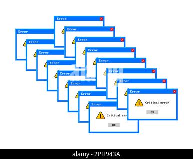 Altes Computerfenster, kritischer Fehler. Leeres Vorlagenfenster im Retrostil. Fehlermeldung Stock Vektor