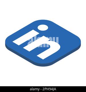 LinkedIn-App für soziale Medien. Vektordarstellung des isometrischen 3D-Quadrats mit abgerundeten Ecken. Stock Vektor