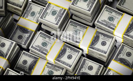 100-Dollar-losen Stapel Geld Hintergrund. 3D illustration Stockfoto