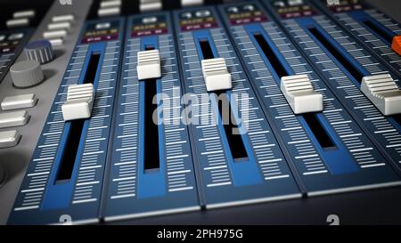 Professioneller digitaler Studio-Equalizer mit Schiebereglern. 3D Abbildung. Stockfoto