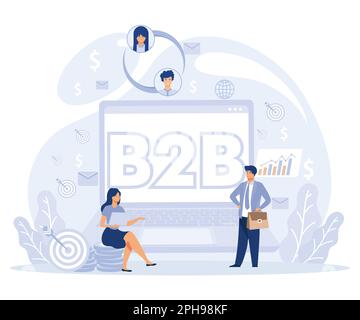 B2B : Business-to-Business-Konzept. Erfolgreiche geschäftliche Zusammenarbeit. Flache Vektoren, moderne Illustration Stock Vektor