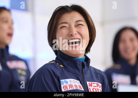 Tokio, Japan. 27. März 2023. Kaori Sakamoto (JPN) Figur Skating : ISU-Trophäe der Weltmannschaft 2023 Pressekonferenz mit Repräsentanten der Japan-Präsentation in Tokio, Japan . Kredit: YUTAKA/AFLO SPORT/Alamy Live News Stockfoto