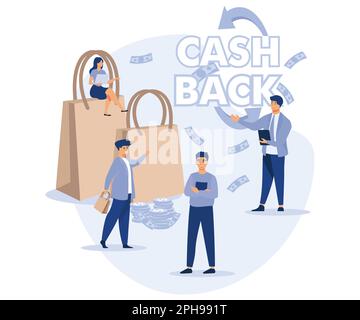 Geld zurück. Geldrückerstattung, Online-Shopping, Geldwachstum. Flache Vektoren, moderne Illustration Stock Vektor