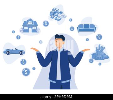 Persönliches Finanzmanagement und Budget, Spesenplanungskonzept, finanzielle Verteilung, Strategie, Lösungen und Ziele, Flachvektor, moderne Illustration Stock Vektor