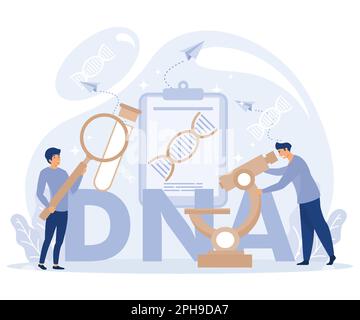 Genetisches DNA-Wissenschaftskonzept. Großes Genhelix-Zeichen. Laborausrüstung. Flache Vektoren, moderne Illustration. Stock Vektor