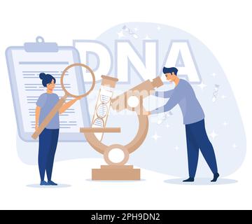 Genetisches DNA-Wissenschaftskonzept. Großes Genhelix-Zeichen. Laborausrüstung. Flache Vektoren, moderne Illustration. Stock Vektor