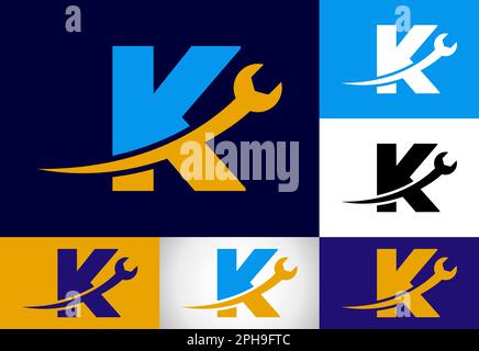 Grafisches Alphabet mit Schraubenschlüssel. Logo für Mechanik, Technologie, Reparaturservice, Automobilindustrie Stock Vektor