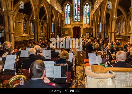 Exeter Temple Salvation Army Frühlingskonzert in St. Peters, Budleigh Salterton. Stockfoto