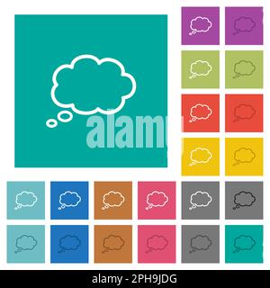 Eine einzelne ovale Gedankenwolke umgibt mehrfarbige flache Symbole auf einem einfachen quadratischen Hintergrund. Enthält weiße und dunklere Symbolvarianten für den Mauszeiger oder die Aktivierung Stock Vektor