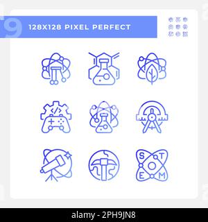 Möglichkeiten der STEM-Ausbildung: Bildpixel Perfect Gradient Linearvektorsymbole Stock Vektor