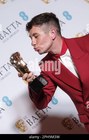 Der Schauspieler Barry Keoghan, der am 19. Februar 2023 in der Royal Festival Hall in London im Pressesaal des EE BAFTA Film Awards 2023 fotografiert wurde. Bild von Julie Edwards. Stockfoto