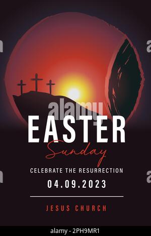 Insta-Vorlage für Kirche Ostersonntag. Feiern Sie die Auferstehung, die Osterkarte oder die Plakatvorlage. Christian Webbanner. Vektordarstellung Stock Vektor