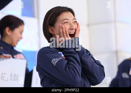 Tokio, Japan. 27. März 2023. Kaori Sakamoto (JPN) Figur Skating : ISU-Trophäe der Weltmannschaft 2023 Pressekonferenz mit Repräsentanten der Japan-Präsentation in Tokio, Japan . Kredit: YUTAKA/AFLO SPORT/Alamy Live News Stockfoto