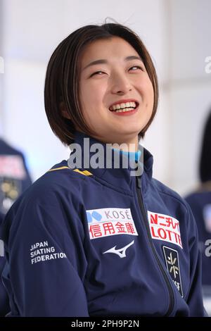 Tokio, Japan. 27. März 2023. Kaori Sakamoto (JPN) Figur Skating : ISU-Trophäe der Weltmannschaft 2023 Pressekonferenz mit Repräsentanten der Japan-Präsentation in Tokio, Japan . Kredit: YUTAKA/AFLO SPORT/Alamy Live News Stockfoto