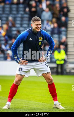 Lyndon Dykes, in einem Training in Hampden, Glasgow, zur Vorbereitung des Spiels gegen Zypern. Stockfoto