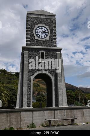 Sunmer Scarborough Clock Tower, ein historisches Wahrzeichen auf der Espalade in Sumner, einer Küstenstadt in der Nähe des Zentrums von Christchurch, Neuseeland. Stockfoto