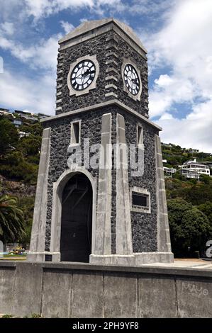 Sunmer Scarborough Clock Tower, ein historisches Wahrzeichen auf der Espalade in Sumner, einer Küstenstadt in der Nähe des Zentrums von Christchurch, Neuseeland. Stockfoto