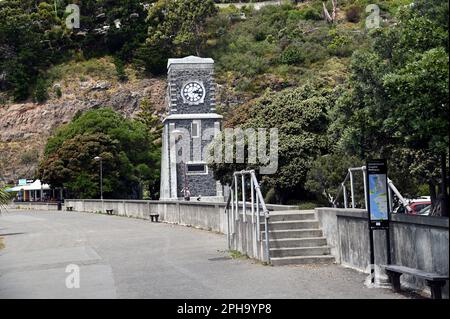 Sunmer Scarborough Clock Tower, ein historisches Wahrzeichen auf der Espalade in Sumner, einer Küstenstadt in der Nähe des Zentrums von Christchurch, Neuseeland. Stockfoto