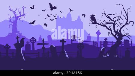 Lilafarbenes halloween-Banner für den Friedhof Stock Vektor