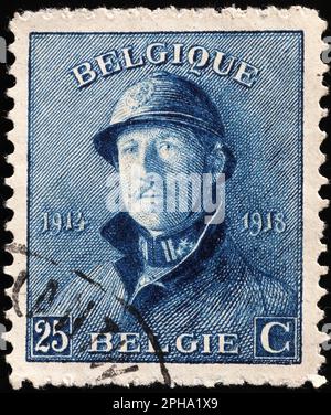 Belgischer Soldat im Ersten Weltkrieg auf Briefmarken Stockfoto