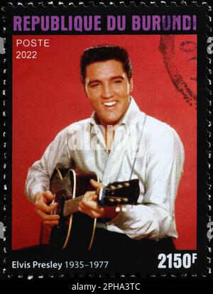 Elvis-Presley-Porträt auf der Briefmarke von Burundi Stockfoto