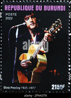 Elvis-Presley-Porträt auf der Briefmarke von Burundi Stockfoto