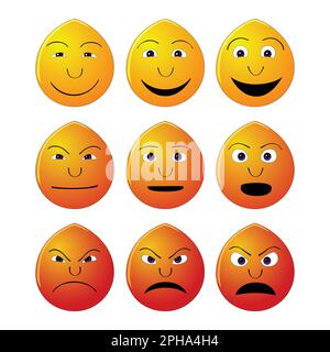 Emoticons mit unterschiedlichen Emotionen auf weißem Hintergrund. Vektordarstellung Stock Vektor