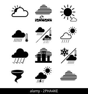 Wettersymbole auf weißem Hintergrund, Silhouettenstil, Vektordarstellung Stock Vektor
