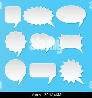 Satz weißer Sprechblasen auf blauem Hintergrund. Vektordarstellung. Stock Vektor