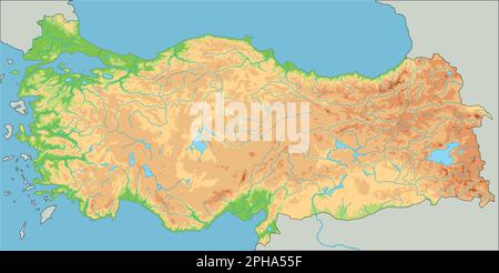 Detaillierte physikalische Karte der Türkei. Stock Vektor