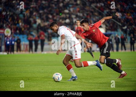 Rades, Tunis, Tunesien. 24. März 2023. Seifeddine Jaziri(11) of tun während des Spiels Tunesien gegen Libyen am Freitag, den 24. März 2023 im Namen der Qualifikation des African Cup of Nations 2023 im Stadion Rades. (Kreditbild: © Chohei Mahjoub/ZUMA Press Wire) NUR REDAKTIONELLE VERWENDUNG! Nicht für den kommerziellen GEBRAUCH! Stockfoto
