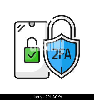 2FA 2-stufige Authentifizierung, Farbsymbol für zwei-Faktor-Überprüfung. Vector Multi-Faktor 2FA-Authentifizierung mit Smartphone, Shield und Mobiltelefon mit Lo Stock Vektor