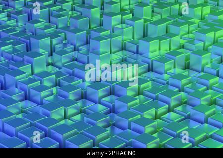 Grüne und blaue viereckige Prismen. Geometrischer Hintergrund. 3D Abbildung. Stockfoto