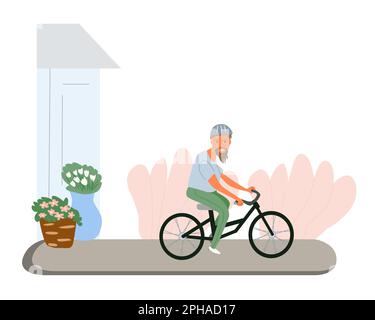 Alter Mann fährt Fahrrad, Zeichentrickfigur Desighn Stock Vektor