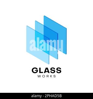 Vektorsymbol aus Glasplatten mit transparenten Paneelen für Fenster, Türen und Wände. Isolierte rechteckige Platten aus Architekturglas, Baumaterial Stock Vektor