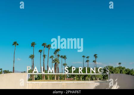 Palm Springs City Namensschild, Kalifornien Stockfoto