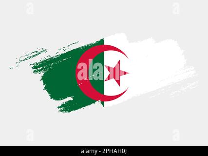 Künstlerische Grunge-Pinselflagge Algeriens isoliert auf weißem Hintergrund. Elegante Textur der Nationalflagge Stock Vektor