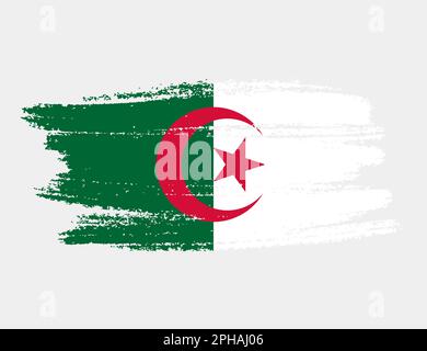 Künstlerische Grunge-Pinselflagge Algeriens isoliert auf weißem Hintergrund. Elegante Textur der Nationalflagge Stock Vektor