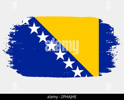 Künstlerische Grunge-Pinselflagge von Bosnien und Herzegowina isoliert auf weißem Hintergrund. Elegante Textur der Nationalflagge Stock Vektor