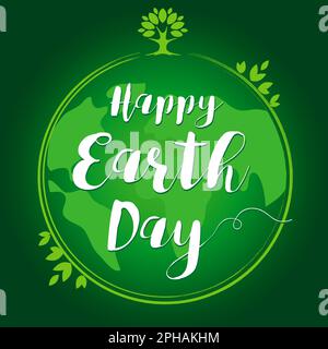 „Happy Earth Day“-Netzwerkpost-Design. Symbol des grünen Planeten Erde. Logo-Idee für den Baum des Lebens. Grüße zum Welt-Erde-Tag. Internationaler Tag der Erde, Stock Vektor